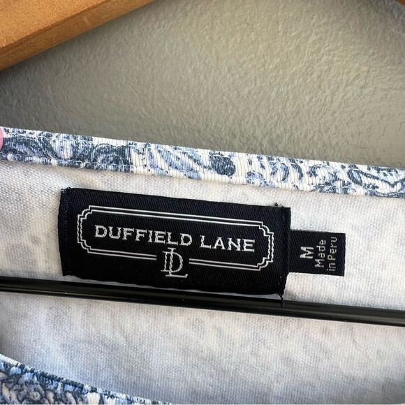 Duffield Lane Floral Blue Top with Ruffle Sleeves Tiered Ribbon Trim Medium - Picture 2 of 9